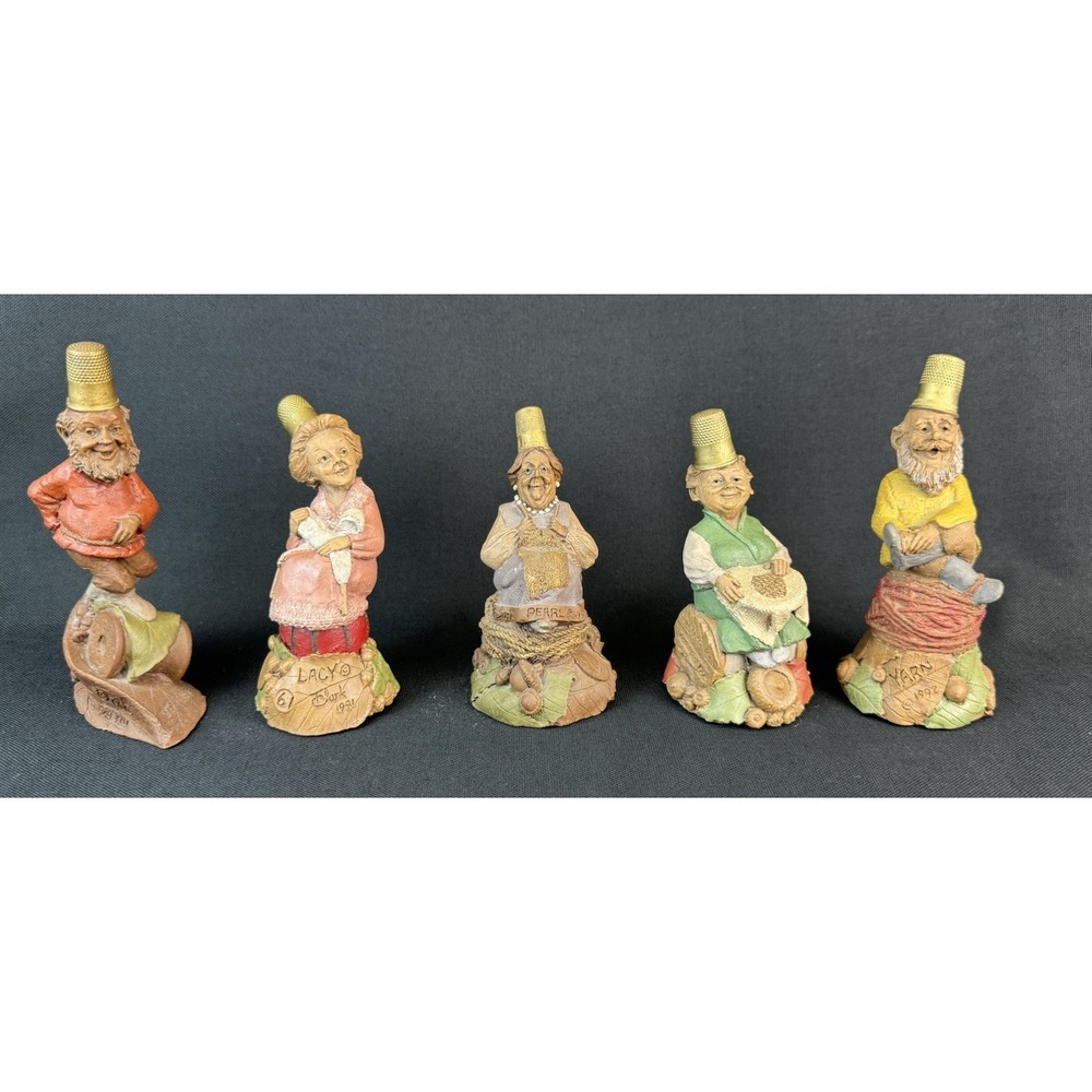 Lot Of 5 Vintage Tom Clark Thimble Gnomes Stitch Lacy Pearl Yarn Figurines
